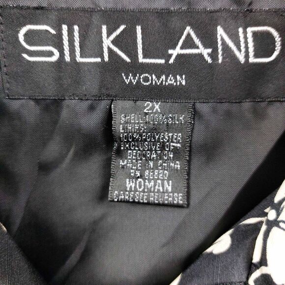 SILKLAND Jacket Womens Size 2X Black White Silk Floral Lined Classic Full Zip - Picture 8 of 9